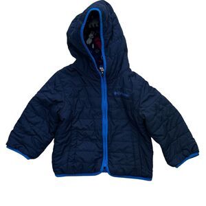 Columbia‎ Size 2T Reversible Blue White Hooded Jacket Puffer Winter Coat
